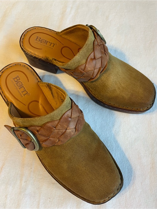 Born Shoes - Born Brown Suede Slip-On Mules with Brown Braided Strap Size 7